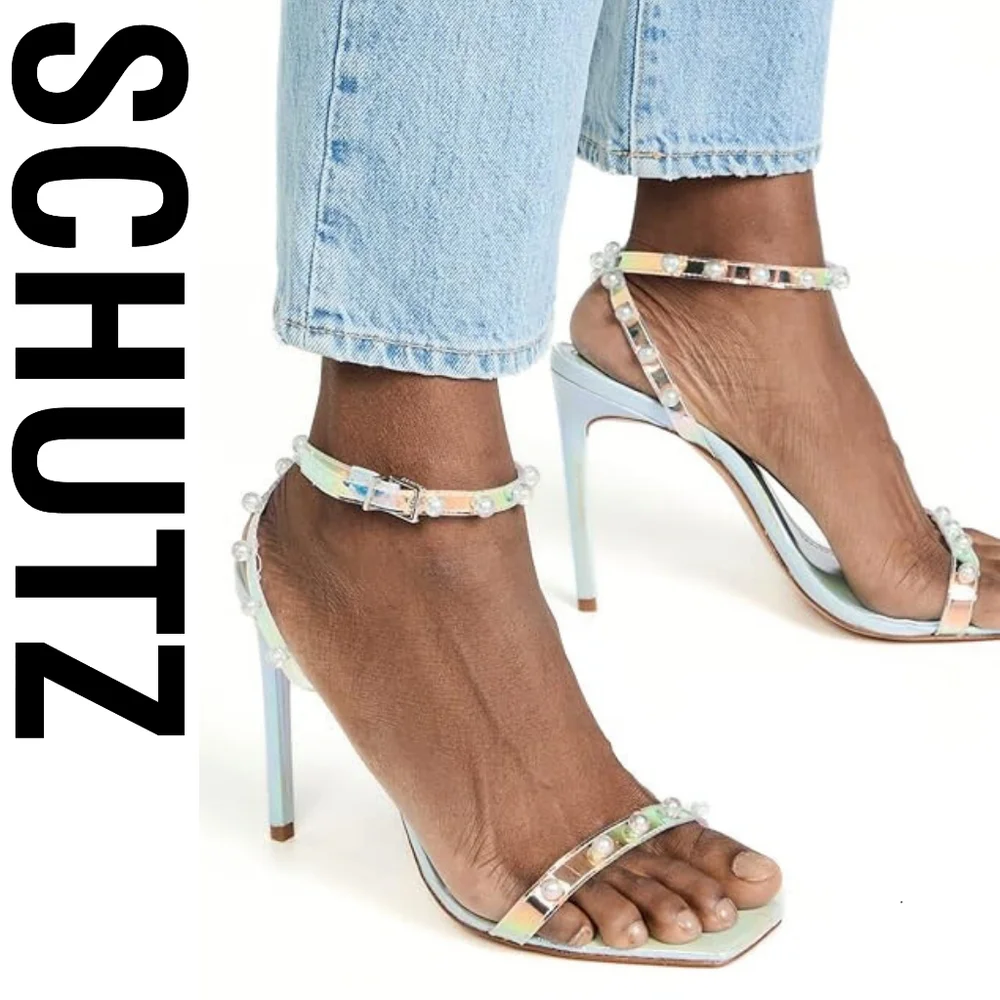 SCHUTZ Women's Pietra Sandal Sandals, Multicolor Size 8 US Stiletto